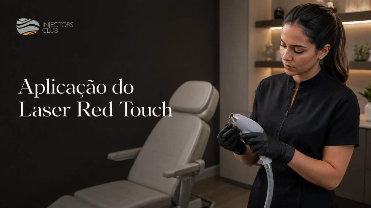 Aplicação do laser Red Touch Profissional segurando a ponteira do equipamento na sala de procedimentos — aplicação do laser Red Touch