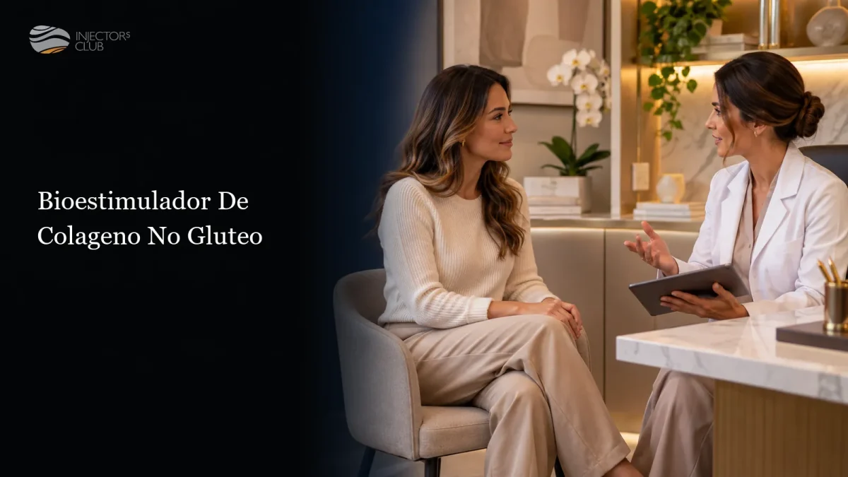 Paciente em consulta de avaliação corporal — bioestimulador de colágeno no glúteo