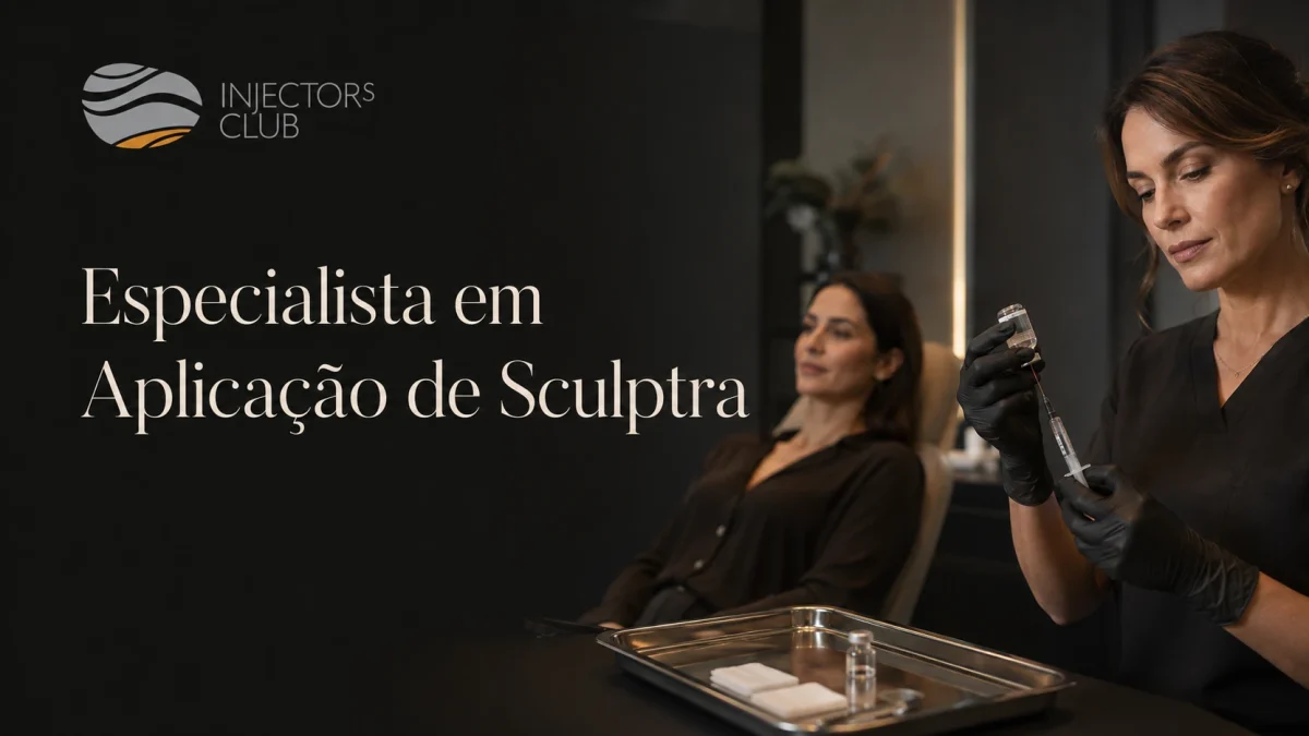 Profissional preparando a seringa do bioestimulador em consultório — especialista em aplicação de Sculptra