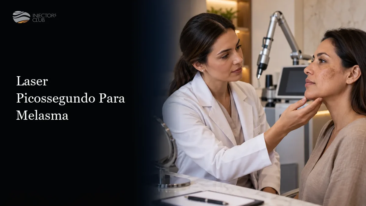 Avaliação das manchas no rosto ao lado do equipamento de laser — laser picossegundo para melasma