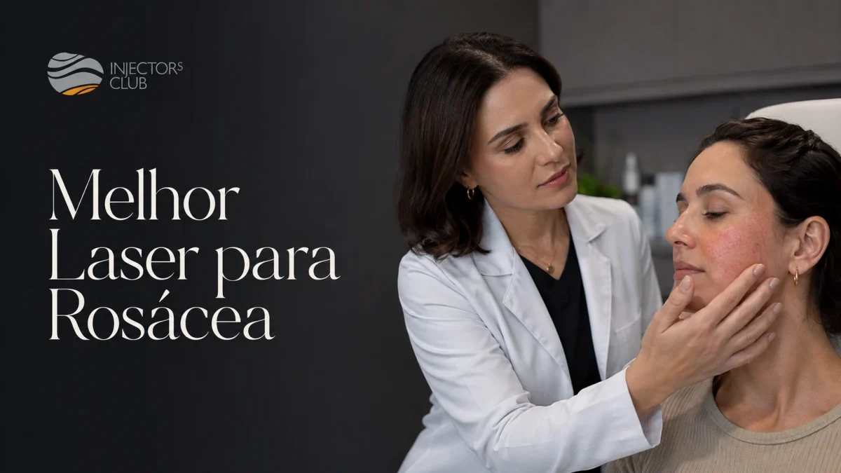 Médica avaliando a vermelhidão no rosto de uma paciente para escolher o melhor laser para rosácea