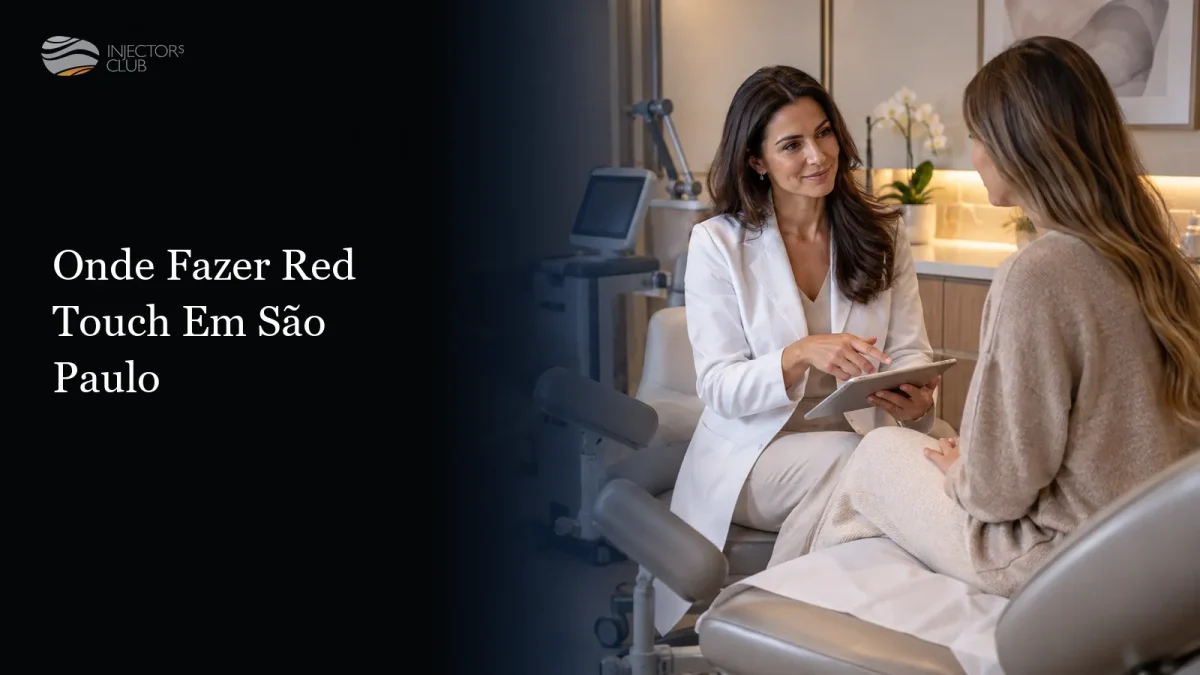 Paciente em consulta ao lado do equipamento em sala de procedimento — onde fazer Red Touch em São Paulo