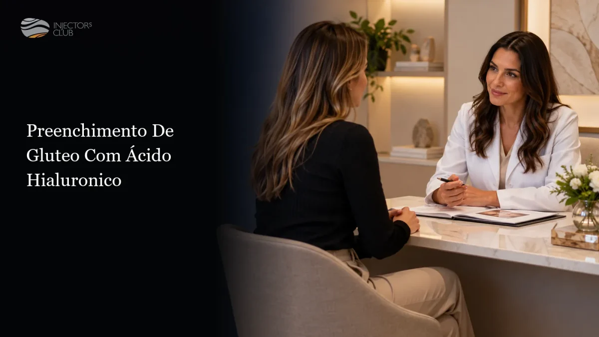 Avaliação e planejamento do procedimento em consultório — preenchimento de glúteo com ácido hialurônico