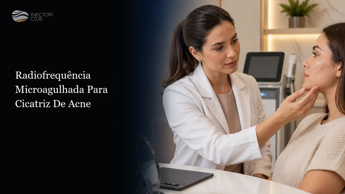 Avaliação facial ao lado do equipamento — radiofrequência microagulhada para cicatriz de acne