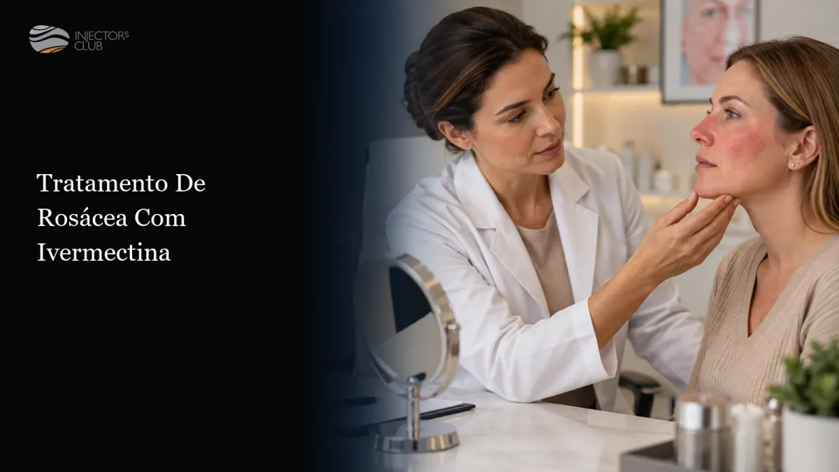 Tratamento de rosácea com ivermectina Consulta dermatológica de paciente com rosácea no rosto — tratamento de rosácea com ivermectina