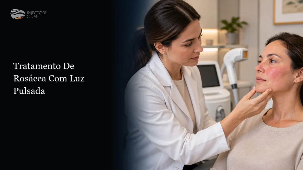 Tratamento de rosácea com luz pulsada Avaliação da vermelhidão facial ao lado do equipamento — tratamento de rosácea com luz pulsada
