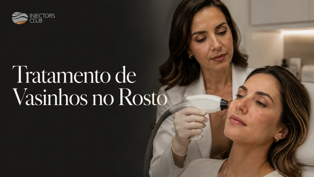 Aplicação de laser na face de uma paciente durante o tratamento de vasinhos no rosto